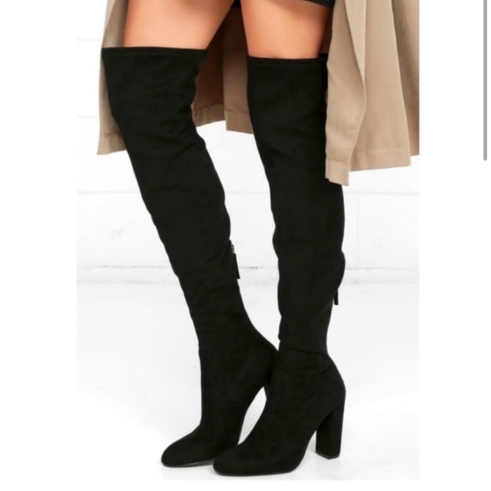 Emotions Faux Suede Thigh High Black Boots - Size 7 Good Condition w/ few scuffs